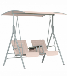Outsunny 2 Person Covered Patio Swing with Pivot Table & Storage Console Beige