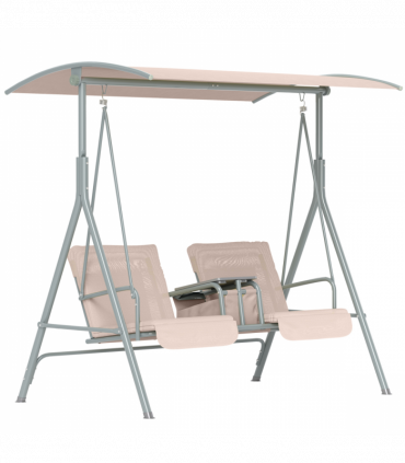 Outsunny 2 Person Covered Patio Swing with Pivot Table & Storage Console Beige