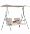 Outsunny 2 Person Covered Patio Swing with Pivot Table & Storage Console Beige
