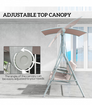 Outsunny 2 Person Covered Patio Swing with Pivot Table & Storage Console Beige