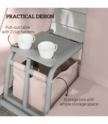 Outsunny 2 Person Covered Patio Swing with Pivot Table & Storage Console Beige