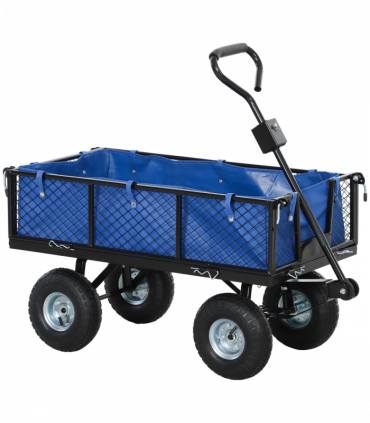 Outsunny Garden Cart with Removable Liner, Quick-Release Sides, Blue
