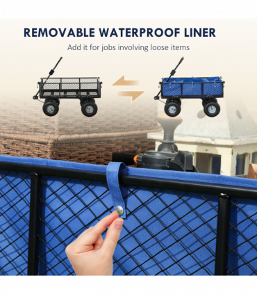 Outsunny Garden Cart with Removable Liner, Quick-Release Sides, Blue