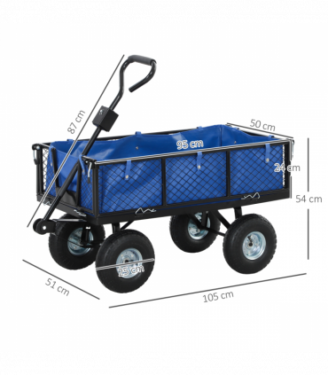 Outsunny Garden Cart with Removable Liner, Quick-Release Sides, Blue