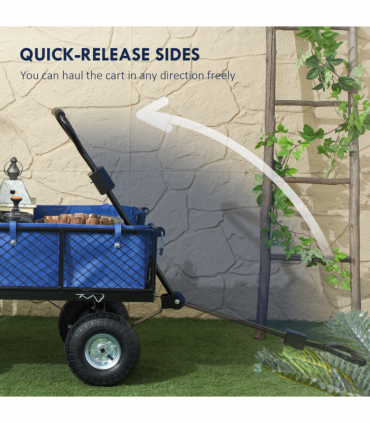 Outsunny Garden Cart with Removable Liner, Quick-Release Sides, Blue