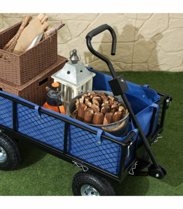 Outsunny Garden Cart with Removable Liner, Quick-Release Sides, Blue