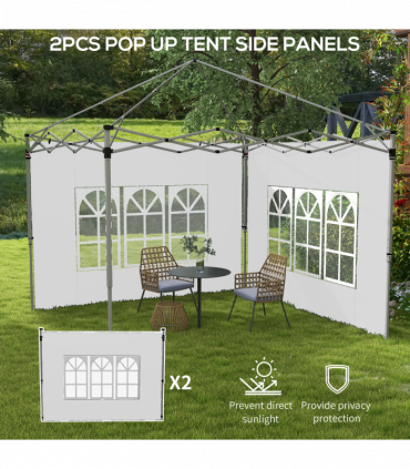 Outsunny Gazebo Side Panels for 3x3(m) or 3x4m Pop Up Gazebo, 2 Pack, White