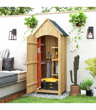 Outsunny Wooden Small Garden Shed with 3 Shelves and Tilt Roof