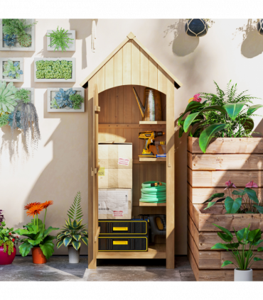 Outsunny Wooden Small Garden Shed with 3 Shelves and Tilt Roof