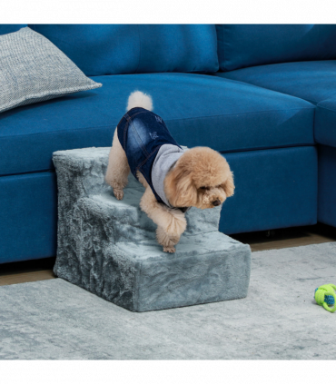 PawHut Three-Step Portable Dog Stairs with Washable Plush Cover, for Small Pets