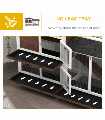 PawHut Wooden Rabbit Hutch Guinea Pig Cage w/ Wheels, Run, Ramp, Brown