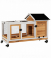 PawHut Wooden Rabbit Hutch, Small Animal House w/ Wheels, Removable Tray-Yellow