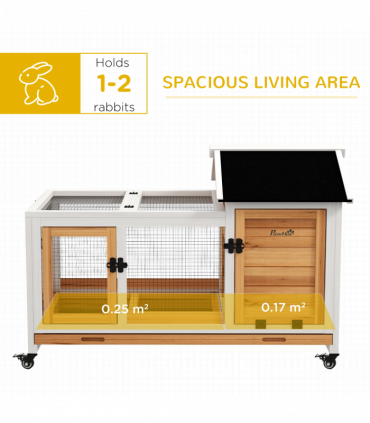 PawHut Wooden Rabbit Hutch, Small Animal House w/ Wheels, Removable Tray-Yellow