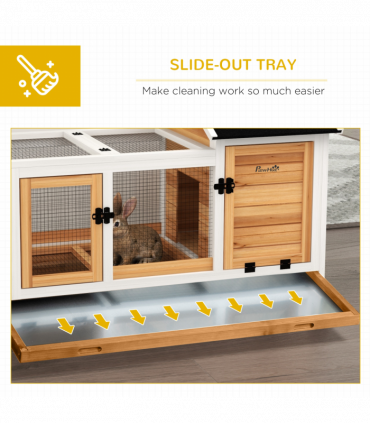PawHut Wooden Rabbit Hutch, Small Animal House w/ Wheels, Removable Tray-Yellow