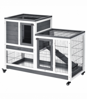 Wooden Rabbit Hutch Bunny Guinea Pigs House Cage Wheels Indoor 110 x 50 x 86cm