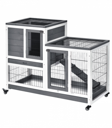 Wooden Rabbit Hutch Bunny Guinea Pigs House Cage Wheels Indoor 110 x 50 x 86cm