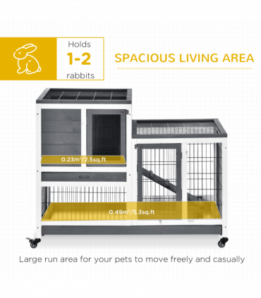 Wooden Rabbit Hutch Bunny Guinea Pigs House Cage Wheels Indoor 110 x 50 x 86cm