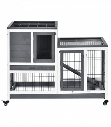 Wooden Rabbit Hutch Bunny Guinea Pigs House Cage Wheels Indoor 110 x 50 x 86cm