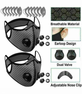 （2 Pack）Reusable Half Face Cover Mask w/ Filter Cycling Outdoor Sport Face Mask Grey