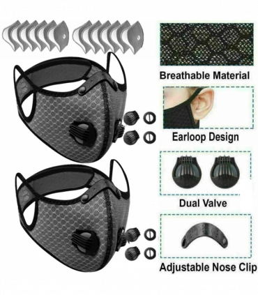 （2 Pack）Reusable Half Face Cover Mask w/ Filter Cycling Outdoor Sport Face Mask Grey