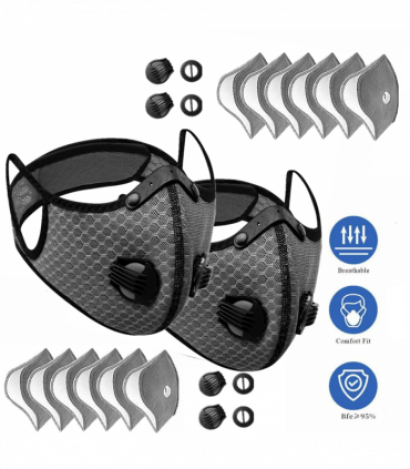 （2 Pack）Reusable Half Face Cover Mask w/ Filter Cycling Outdoor Sport Face Mask Grey