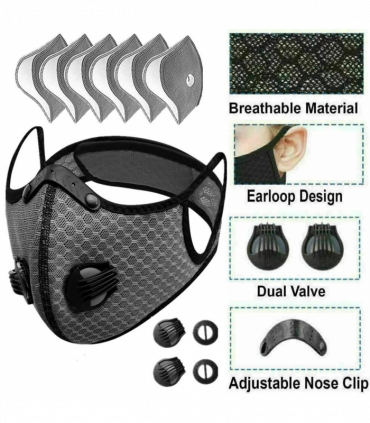 （2 Pack）Reusable Half Face Cover Mask w/ Filter Cycling Outdoor Sport Face Mask Grey