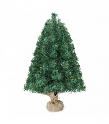 24 in Pre-lit Artificial Mini Christmas Tree, Tabletop Small Xmas Pine Tree with Ornaments and 30 Warm Lights Battery Operated and Paper Wrapped Base for Home Office Store Holiday Deco, Green
