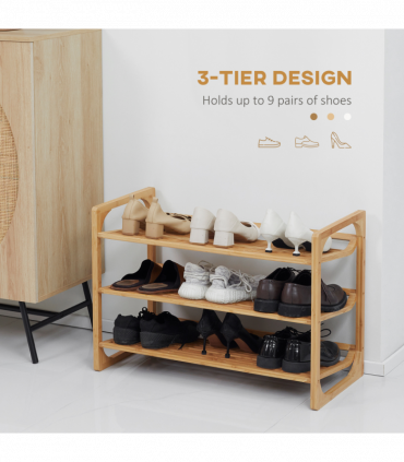 Bamboo Shoe Rack, 3-tier Shoe Storage Shelf for 9 Pair Shoes for Entryway