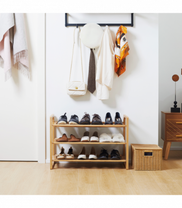 Bamboo Shoe Rack, 3-tier Shoe Storage Shelf for 9 Pair Shoes for Entryway