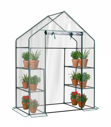 Mini Walk-in Greenhouse with PVC Cover, 4-Shelf Indoor Outdoor Plant Gardening Green House for Garden Backyard, 56" x 29" x 77", Transparent