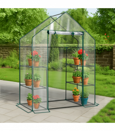 Mini Walk-in Greenhouse with PVC Cover, 4-Shelf Indoor Outdoor Plant Gardening Green House for Garden Backyard, 56" x 29" x 77", Transparent
