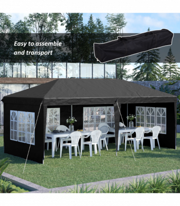 Outsunny 3 x 6m Heavy Duty Gazebo Marquee Party Tent with Storage Bag Black