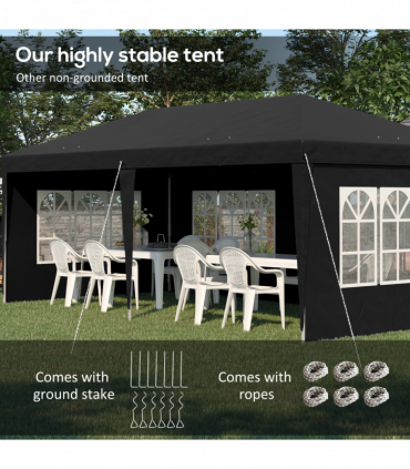 Outsunny 3 x 6m Heavy Duty Gazebo Marquee Party Tent with Storage Bag Black
