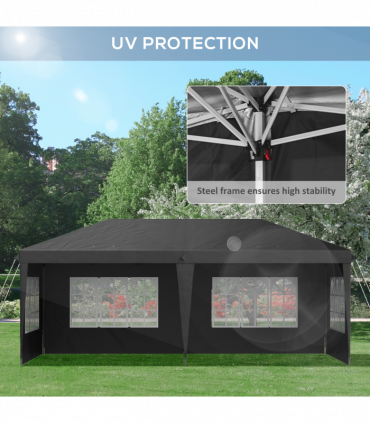 Outsunny 3 x 6m Heavy Duty Gazebo Marquee Party Tent with Storage Bag Black