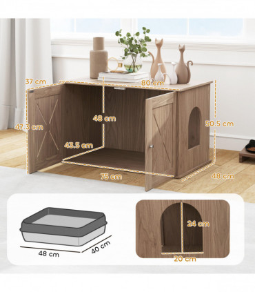PawHut Cat Litter Box Enclosure, Litter Box Furniture, Walnut Brown
