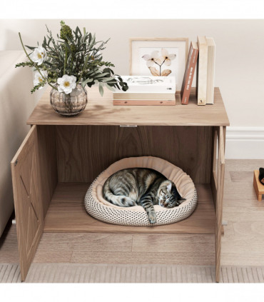 PawHut Cat Litter Box Enclosure, Litter Box Furniture, Walnut Brown