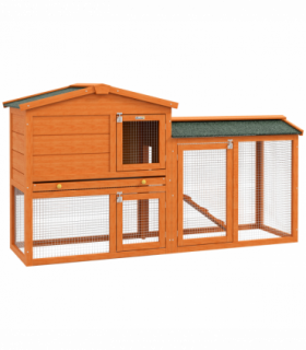 PawHut Wooden Rabbit Hutch with Run, Ramp, Slide-out Tray, Orange