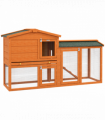PawHut Wooden Rabbit Hutch with Run, Ramp, Slide-out Tray, Orange