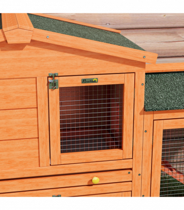 PawHut Wooden Rabbit Hutch with Run, Ramp, Slide-out Tray, Orange