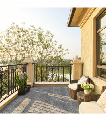 Plastic Interlocking Deck Tiles, 9 Pack, 11.8"x11.8" Waterproof Flooring Tiles for Indoor and Outdoor, Patio Floor Decking Tiles for Porch Poolside Balcony Backyard, Dark Grey