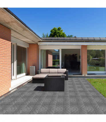 Plastic Interlocking Deck Tiles, 9 Pack, 11.8"x11.8" Waterproof Flooring Tiles for Indoor and Outdoor, Patio Floor Decking Tiles for Porch Poolside Balcony Backyard, Dark Grey