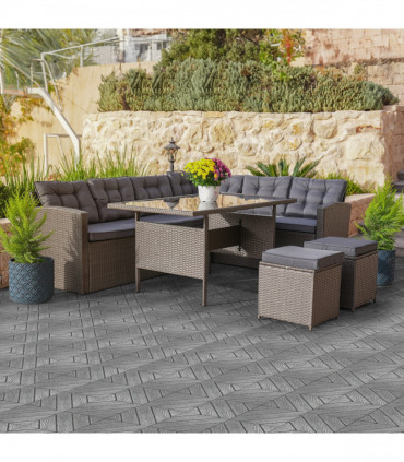 Plastic Interlocking Deck Tiles, 9 Pack, 11.8"x11.8" Waterproof Flooring Tiles for Indoor and Outdoor, Patio Floor Decking Tiles for Porch Poolside Balcony Backyard, Dark Grey