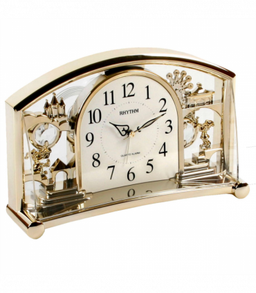 Rhythm Alarm Mantel Clock with Rotating Swarovski Crystal Pendulum Gilt