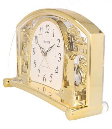 Rhythm Alarm Mantel Clock with Rotating Swarovski Crystal Pendulum Gilt