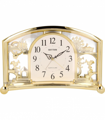 Rhythm Alarm Mantel Clock with Rotating Swarovski Crystal Pendulum Gilt
