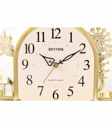 Rhythm Alarm Mantel Clock with Rotating Swarovski Crystal Pendulum Gilt