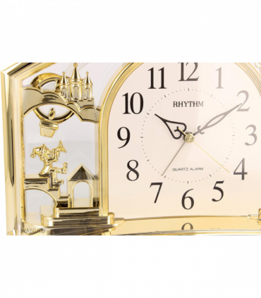 Rhythm Alarm Mantel Clock with Rotating Swarovski Crystal Pendulum Gilt