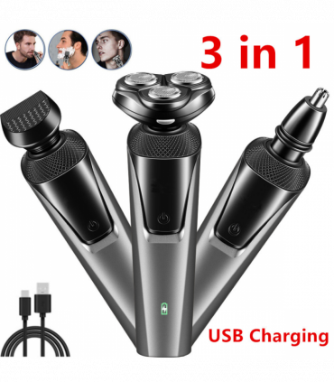 USB Rechargeable 3-In-1 Men's Professional Multi-function Cheek Beard Trimmer Men Nose Hair Cutting Barber Shaver Machine