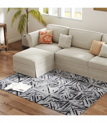 HOMCOM Non-Slip Washable Rug, Chenille Floor Carpet for Living Room, Black, 170х120