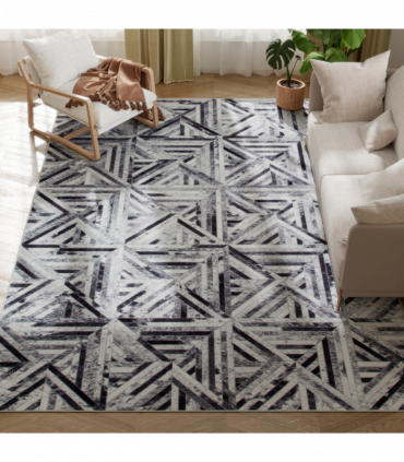 HOMCOM Non-Slip Washable Rug, Chenille Floor Carpet for Living Room, Black, 290х200